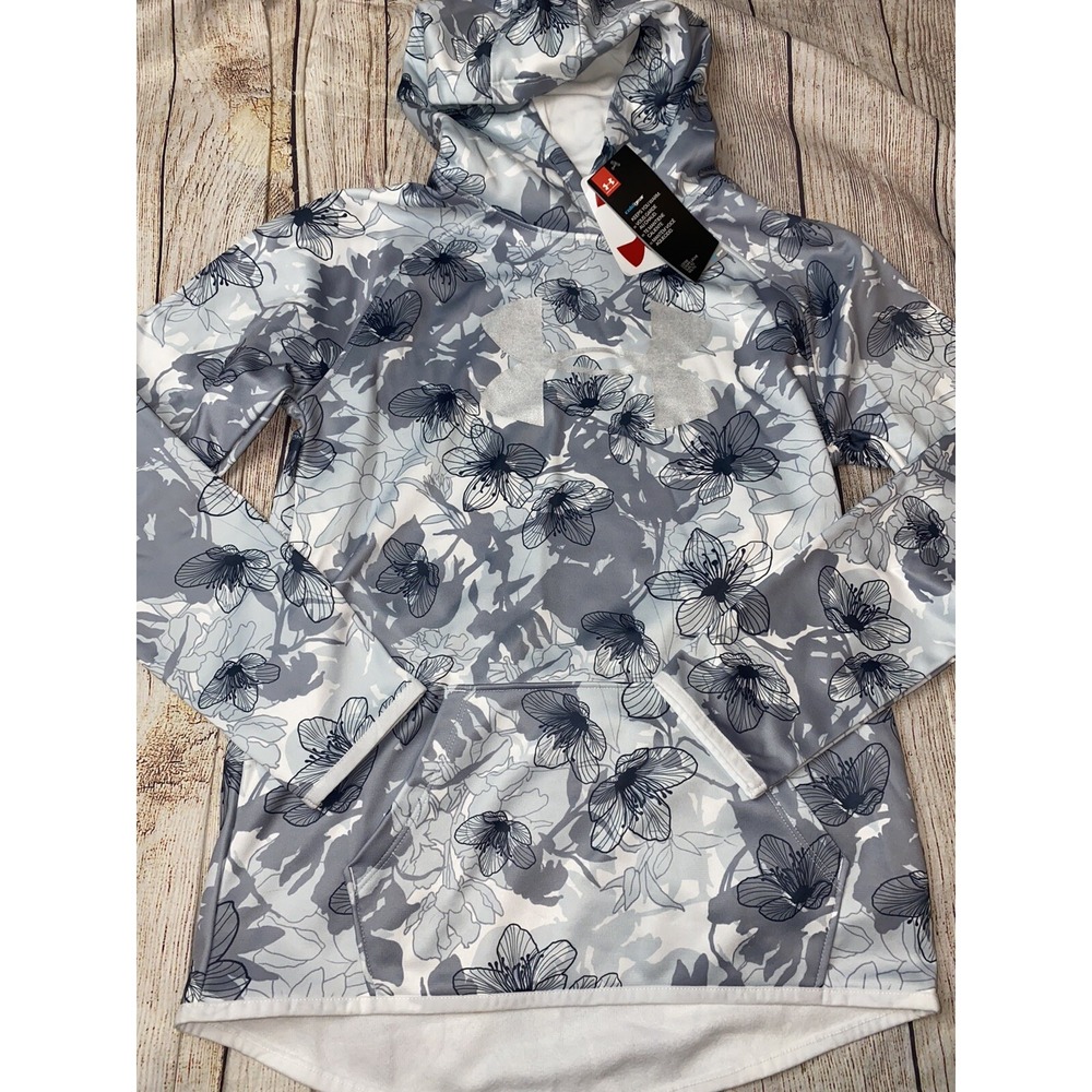 Under Armour Youth Large (14) Gray White Floral Hoodie NEW